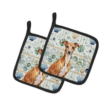 Load image into Gallery viewer, Red Italian Greyhound Coastal Sea Glass Pair of Pot Holders