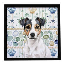 Load image into Gallery viewer, White and Black Jack Russell Terrier Coastal Sea Glass Framed Metal Print