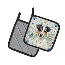Load image into Gallery viewer, White and Black Jack Russell Terrier Coastal Sea Glass Pair of Pot Holders