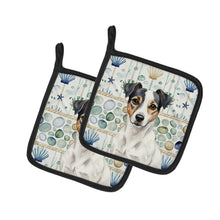 Load image into Gallery viewer, White and Black Jack Russell Terrier Coastal Sea Glass Pair of Pot Holders