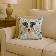 Load image into Gallery viewer, White and Black Jack Russell Terrier Coastal Sea Glass Throw Pillow