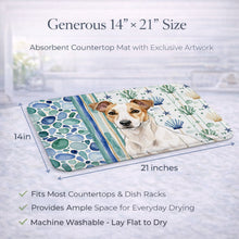Load image into Gallery viewer, White and Tan Jack Russell Terrier Coastal Sea Glass Dish Drying Mat
