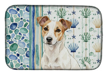 Load image into Gallery viewer, White and Tan Jack Russell Terrier Coastal Sea Glass Dish Drying Mat