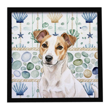 Load image into Gallery viewer, White and Tan Jack Russell Terrier Coastal Sea Glass Framed Metal Print