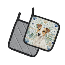 Load image into Gallery viewer, White and Tan Jack Russell Terrier Coastal Sea Glass Pair of Pot Holders