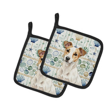 Load image into Gallery viewer, White and Tan Jack Russell Terrier Coastal Sea Glass Pair of Pot Holders
