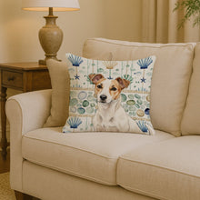 Load image into Gallery viewer, White and Tan Jack Russell Terrier Coastal Sea Glass Throw Pillow