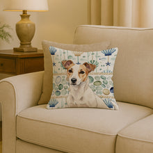 Load image into Gallery viewer, White and Tan Jack Russell Terrier Coastal Sea Glass Throw Pillow
