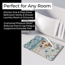 Load image into Gallery viewer, White and Tan Jack Russell Terrier Coastal Sea Glass Memory Foam Kitchen Mat