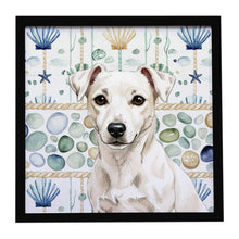 Load image into Gallery viewer, White Jack Russell Terrier Coastal Sea Glass Framed Metal Print
