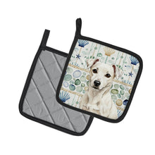Load image into Gallery viewer, White Jack Russell Terrier Coastal Sea Glass Pair of Pot Holders