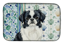 Load image into Gallery viewer, Black and White Japanese Chin Coastal Sea Glass Dish Drying Mat