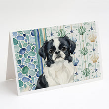 Load image into Gallery viewer, Black and White Japanese Chin Coastal Sea Glass Greeting Cards Pack of 8