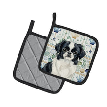 Load image into Gallery viewer, Black and White Japanese Chin Coastal Sea Glass Pair of Pot Holders