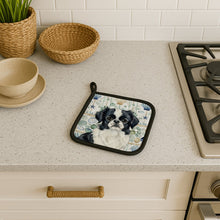Load image into Gallery viewer, Black and White Japanese Chin Coastal Sea Glass Pair of Pot Holders
