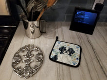 Load image into Gallery viewer, Black and White Japanese Chin Coastal Sea Glass Pair of Pot Holders