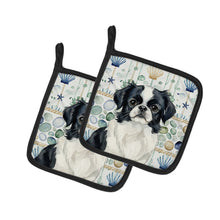 Load image into Gallery viewer, Black and White Japanese Chin Coastal Sea Glass Pair of Pot Holders