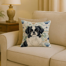 Load image into Gallery viewer, Black and White Japanese Chin Coastal Sea Glass Throw Pillow