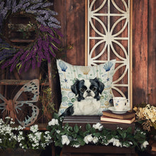 Load image into Gallery viewer, Black and White Japanese Chin Coastal Sea Glass Throw Pillow