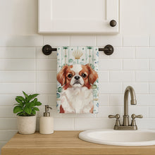 Load image into Gallery viewer, Red and White Japanese Chin Coastal Sea Glass Kitchen Towel