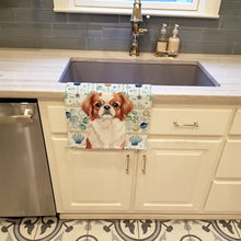 Load image into Gallery viewer, Red and White Japanese Chin Coastal Sea Glass Kitchen Towel