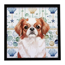 Load image into Gallery viewer, Red and White Japanese Chin Coastal Sea Glass Framed Metal Print