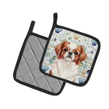 Load image into Gallery viewer, Red and White Japanese Chin Coastal Sea Glass Pair of Pot Holders