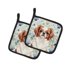 Load image into Gallery viewer, Red and White Japanese Chin Coastal Sea Glass Pair of Pot Holders
