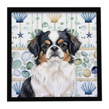 Load image into Gallery viewer, Tricolor Japanese Chin Coastal Sea Glass Framed Metal Print