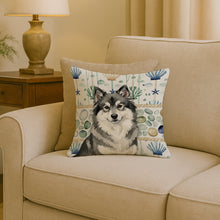 Load image into Gallery viewer, Keeshond Coastal Sea Glass Throw Pillow