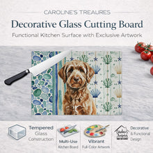 Load image into Gallery viewer, Chocolate Labradoodle Coastal Sea Glass Glass Cutting Board