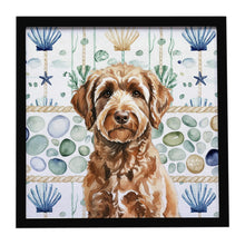 Load image into Gallery viewer, Chocolate Labradoodle Coastal Sea Glass Framed Metal Print
