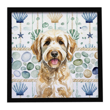Load image into Gallery viewer, Yellow Labradoodle Coastal Sea Glass Framed Metal Print