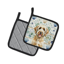 Load image into Gallery viewer, Yellow Labradoodle Coastal Sea Glass Pair of Pot Holders