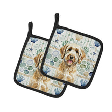 Load image into Gallery viewer, Yellow Labradoodle Coastal Sea Glass Pair of Pot Holders