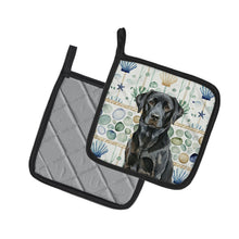 Load image into Gallery viewer, Black Labrador Retriever Coastal Sea Glass Pair of Pot Holders