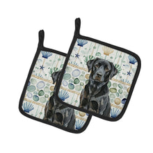 Load image into Gallery viewer, Black Labrador Retriever Coastal Sea Glass Pair of Pot Holders