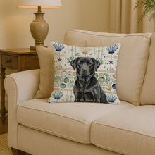 Load image into Gallery viewer, Black Labrador Retriever Coastal Sea Glass Throw Pillow