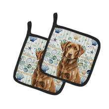 Load image into Gallery viewer, Chocolate Labrador Retriever Coastal Sea Glass Pair of Pot Holders