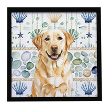 Load image into Gallery viewer, Yellow Labrador Retriever Coastal Sea Glass Framed Metal Print