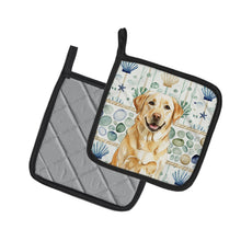 Load image into Gallery viewer, Yellow Labrador Retriever Coastal Sea Glass Pair of Pot Holders