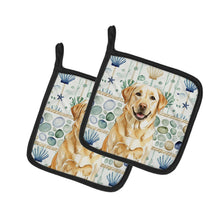 Load image into Gallery viewer, Yellow Labrador Retriever Coastal Sea Glass Pair of Pot Holders