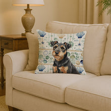 Load image into Gallery viewer, Black and Tan Lakeland Terrier Coastal Sea Glass Throw Pillow