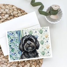 Load image into Gallery viewer, Black Lhasa Apso Coastal Sea Glass Greeting Cards Pack of 8