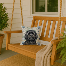 Load image into Gallery viewer, Black Lhasa Apso Coastal Sea Glass Throw Pillow
