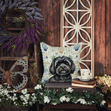 Load image into Gallery viewer, Black Lhasa Apso Coastal Sea Glass Throw Pillow