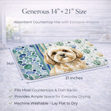 Load image into Gallery viewer, Cream Lhasa Apso Coastal Sea Glass Dish Drying Mat