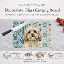 Load image into Gallery viewer, Cream Lhasa Apso Coastal Sea Glass Glass Cutting Board
