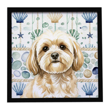 Load image into Gallery viewer, Cream Lhasa Apso Coastal Sea Glass Framed Metal Print