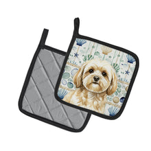 Load image into Gallery viewer, Cream Lhasa Apso Coastal Sea Glass Pair of Pot Holders